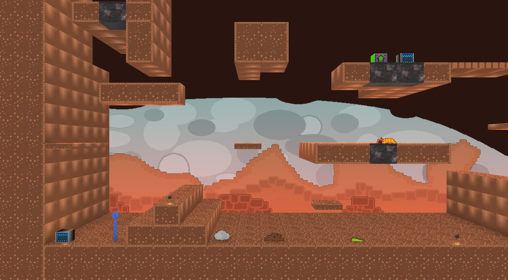 Crater: dark impact stacks and a long drop.