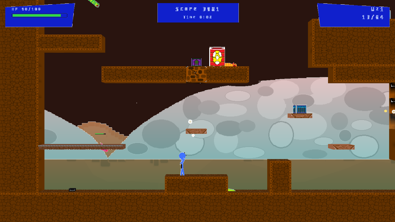 Crater level: soldier on a block with Flingoids in the meteor field.
